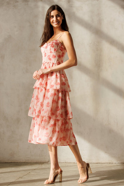  Scottie Tiered Ruffle Dress, Pink Floral