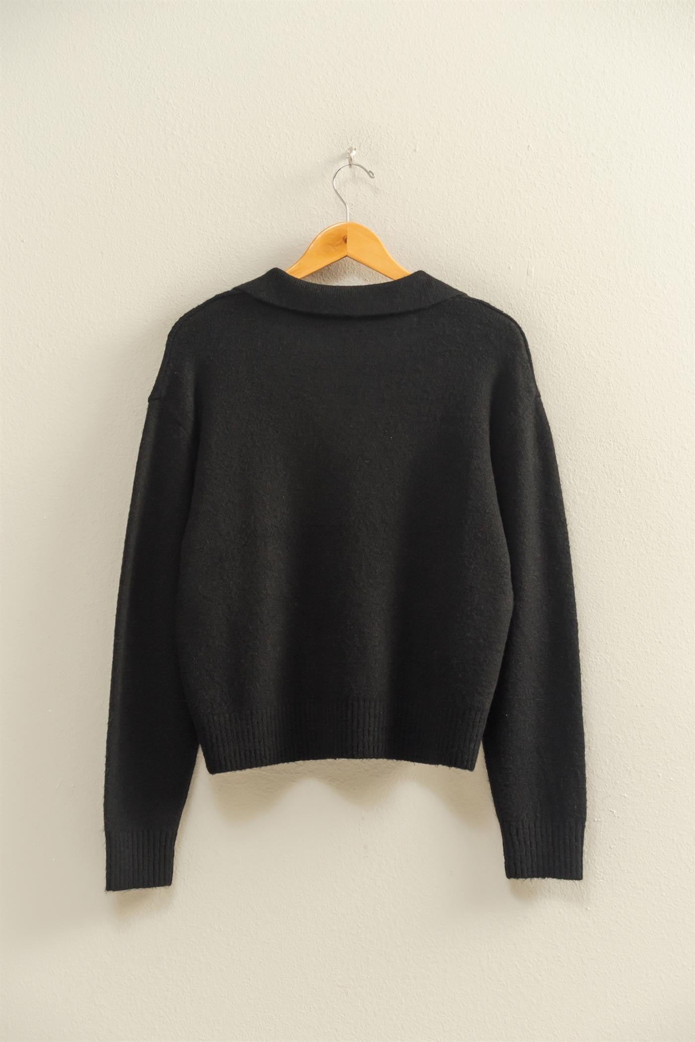  Luna Collared V-Neck Sweater, Black