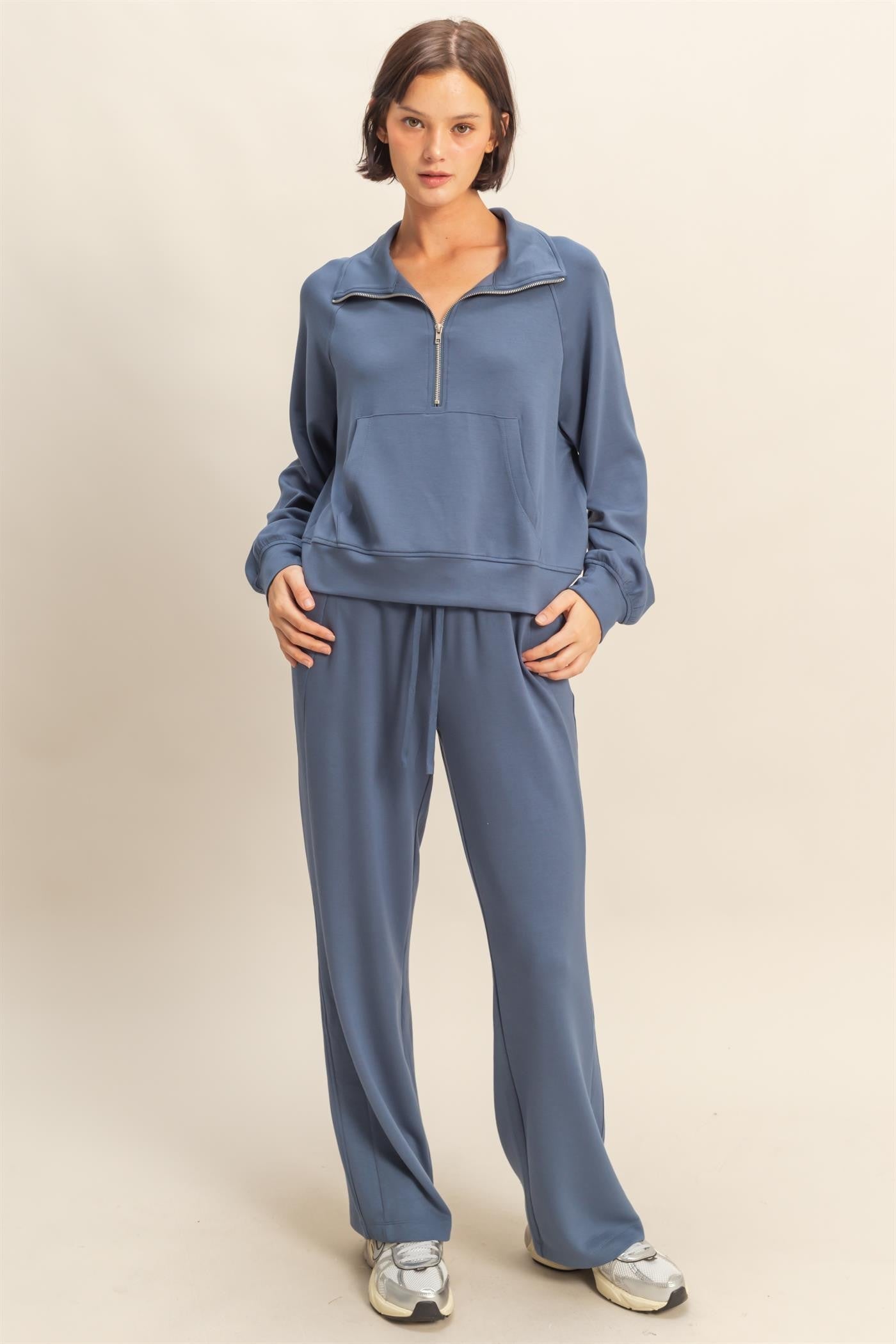  Sloane Wide Leg Knit Pants, Dusty Navy