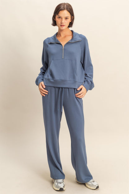 Sloane Wide Leg Knit Pants, Dusty Navy