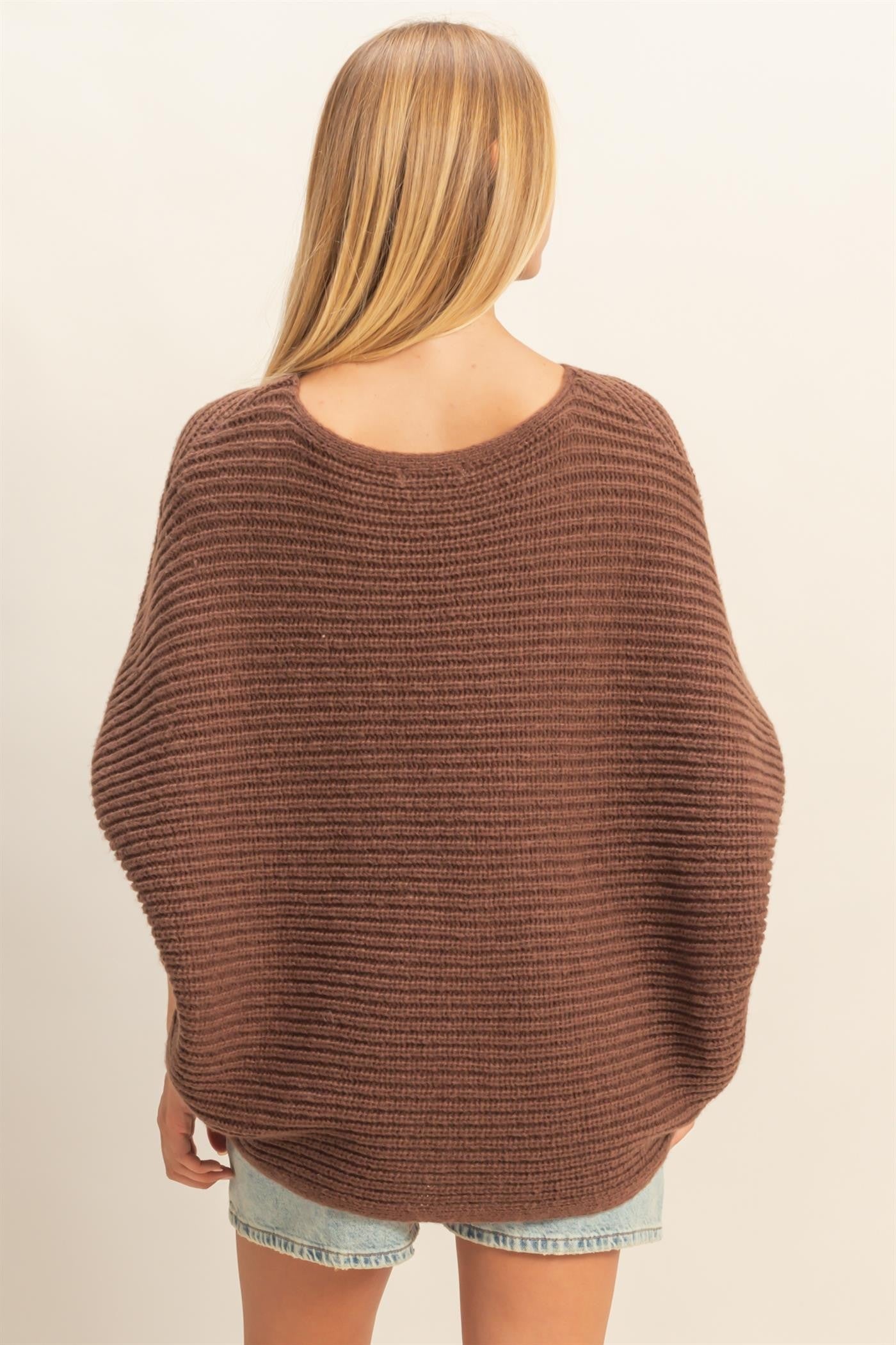 Lily Batwing Boat Neck Sweater, Brown