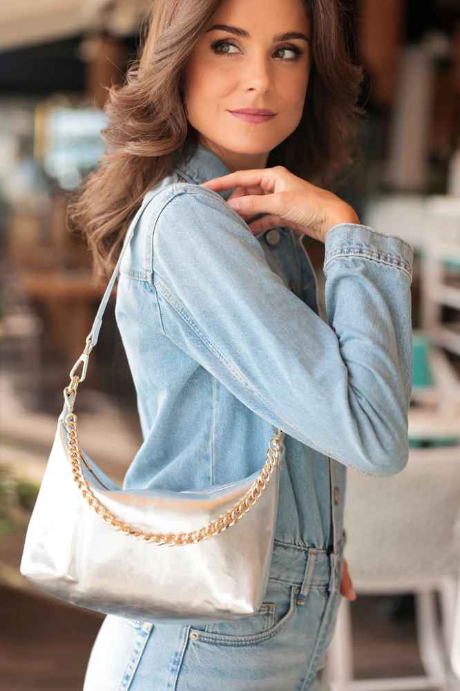  Jessie Shoulder Bag With Chain Handle, Silver