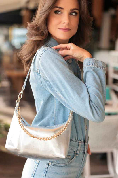 Jessie Shoulder Bag With Chain Handle, Silver