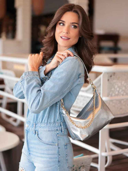  Jessie Shoulder Bag With Chain Handle, Silver