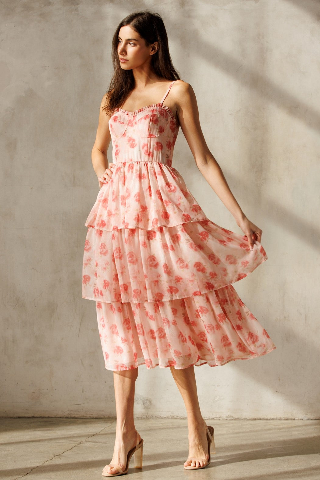  Scottie Tiered Ruffle Dress, Pink Floral