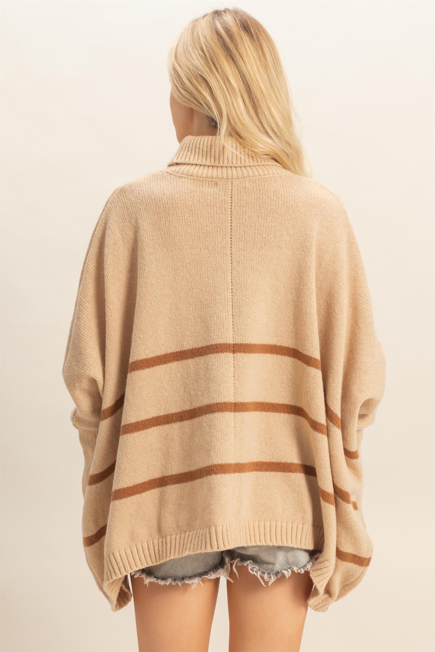  Myra Striped Turtleneck Sweater, Light Taupe