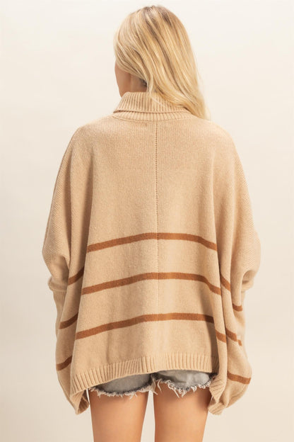  Myra Striped Turtleneck Sweater, Light Taupe