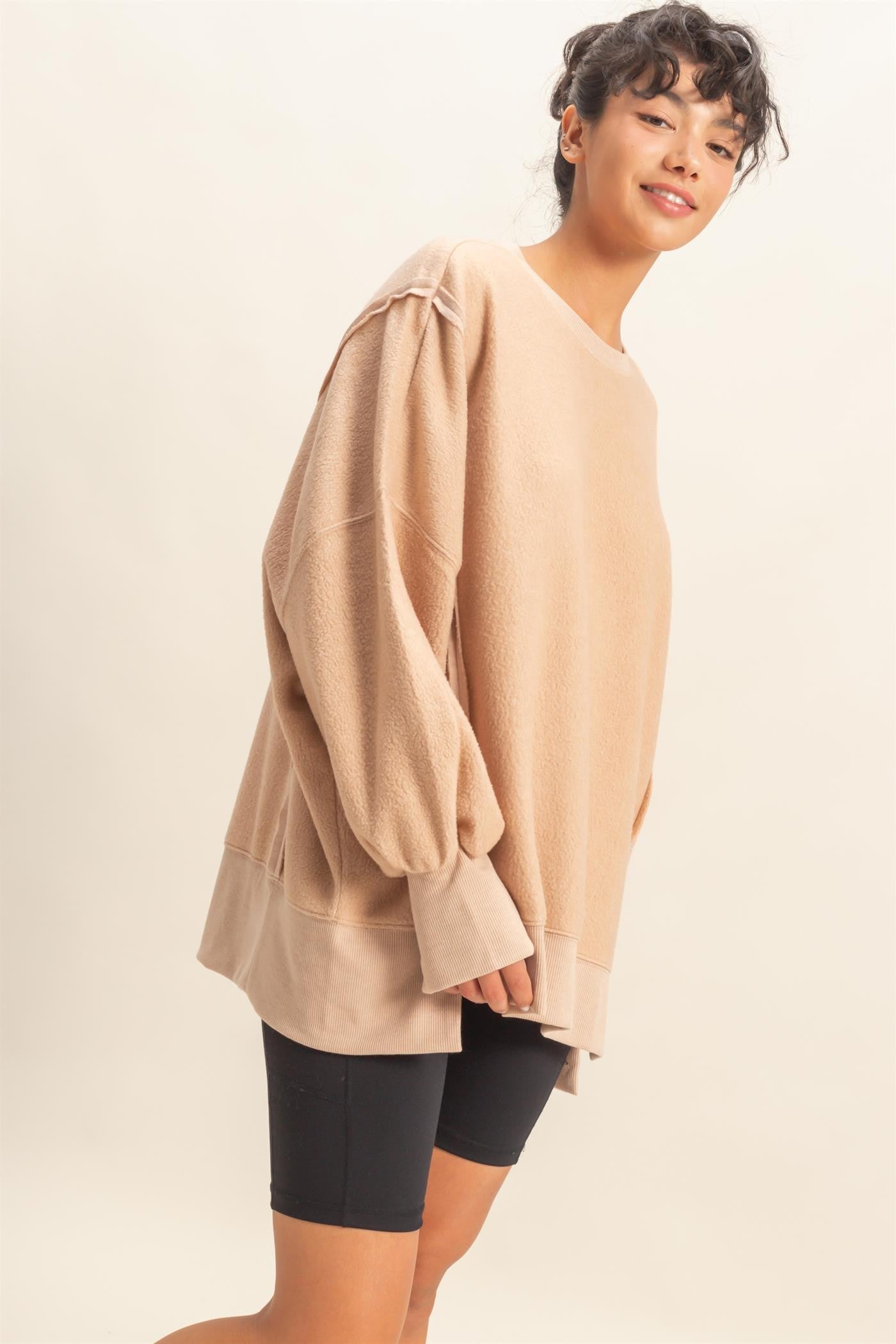 Millie Oversized Crewneck Sweatshirt, Dark Taupe