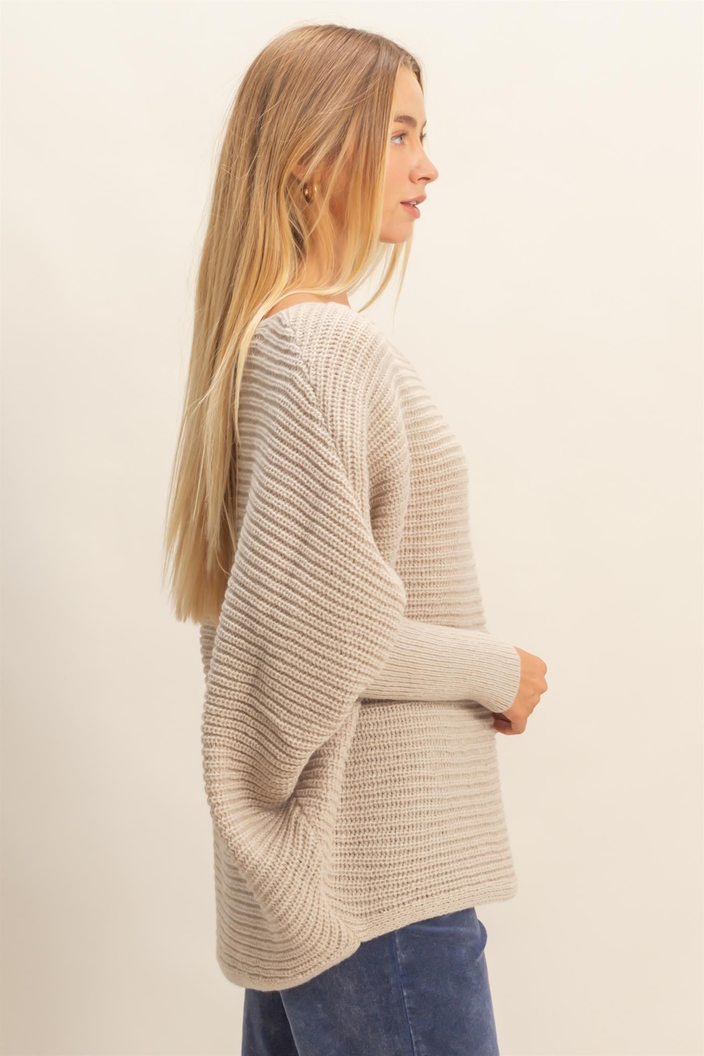  Lily Batwing Boat Neck Sweater, Light Taupe
