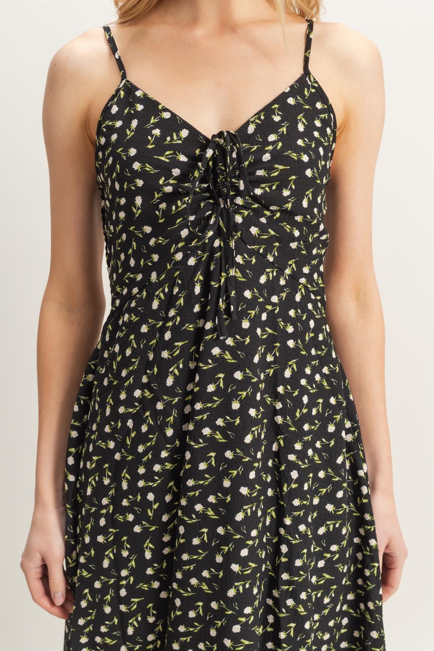  Halle Ditsy Floral Sleeveless Midi Dress, Black