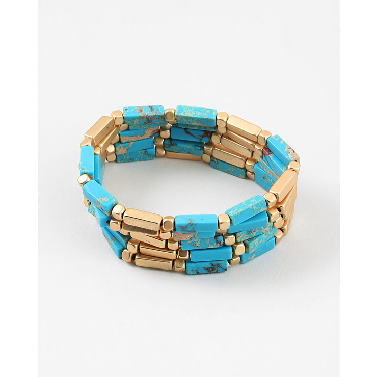  Vivian Stretch Bracelet Set, Turquoise/Gold