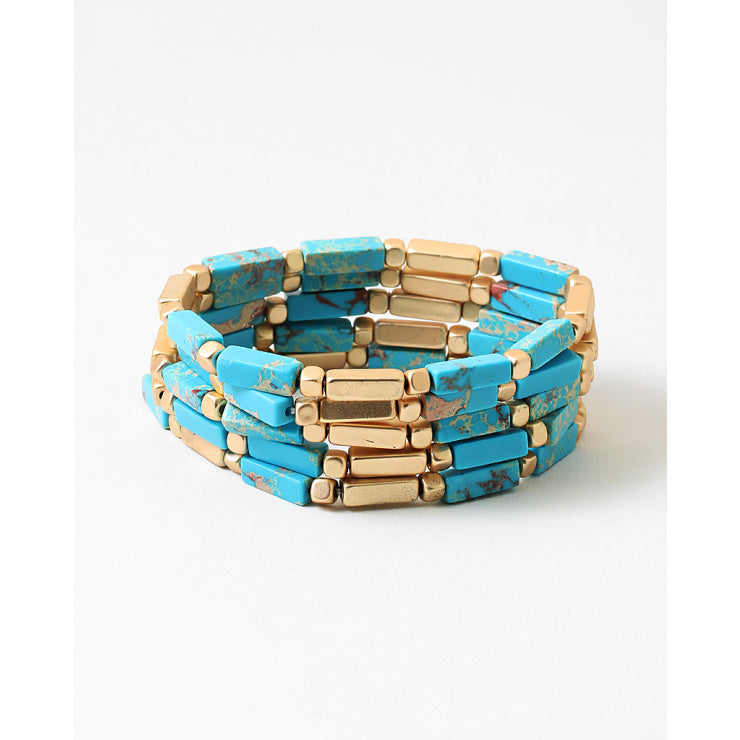  Vivian Stretch Bracelet Set, Turquoise/Gold