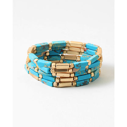  Vivian Stretch Bracelet Set, Turquoise/Gold