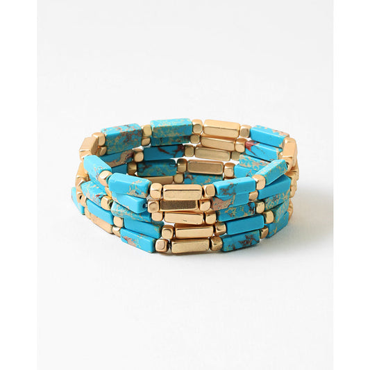  Vivian Stretch Bracelet Set, Turquoise/Gold