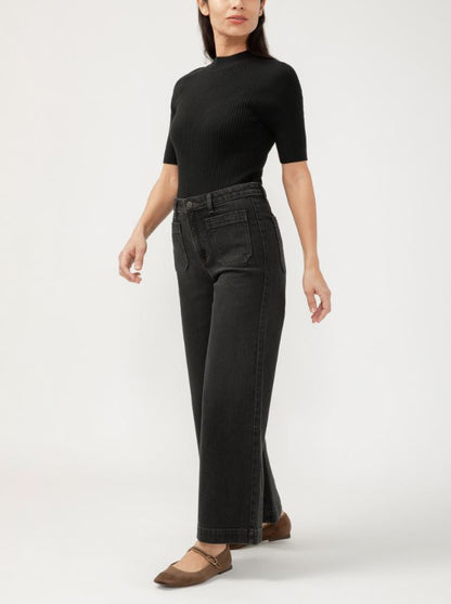  Karla Vintage Ankle Wide Leg Jeans, Ebony | Silver Jeans Co