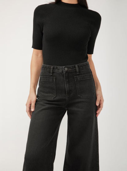  Karla Vintage Ankle Wide Leg Jeans, Ebony | Silver Jeans Co