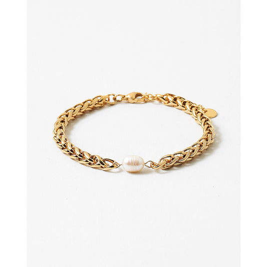  Agatha Pearl Detailed Chain Bracelet, Gold/Pearl