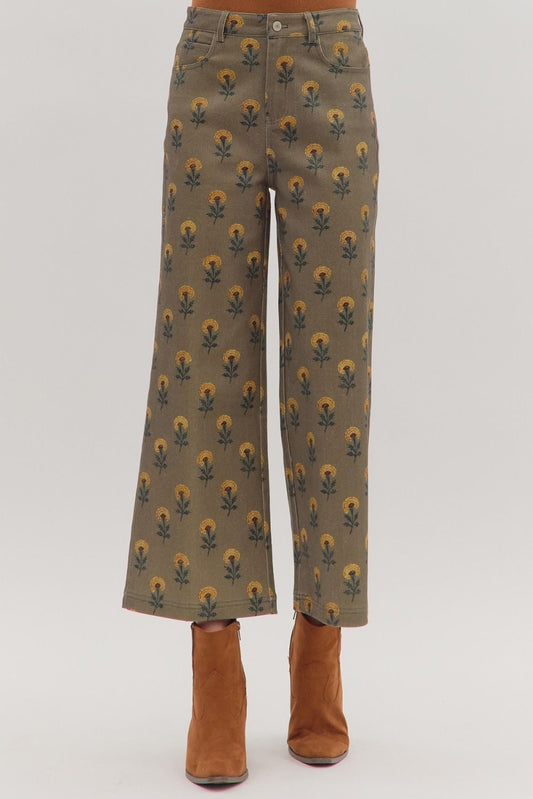  Bethany Printed Wide Leg Pant, Olive