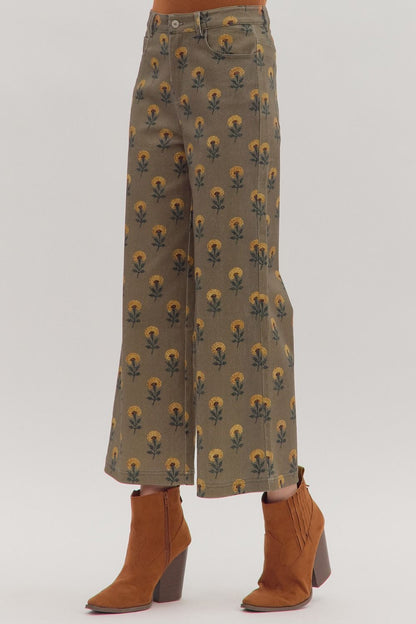  Bethany Printed Wide Leg Pant, Olive