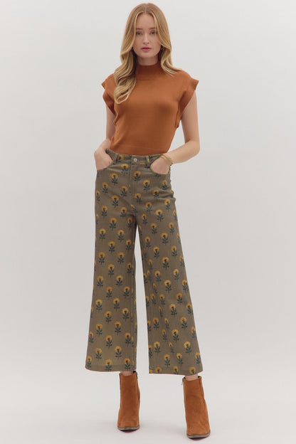  Bethany Printed Wide Leg Pant, Olive