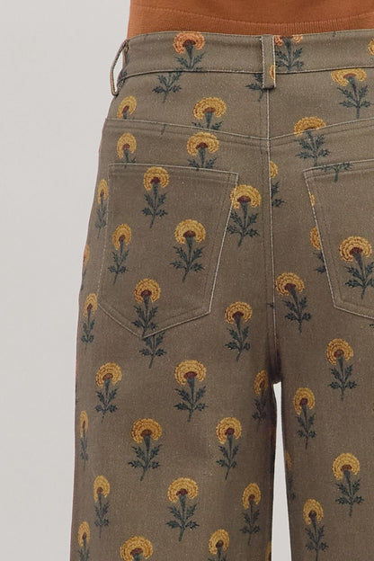  Bethany Printed Wide Leg Pant, Olive
