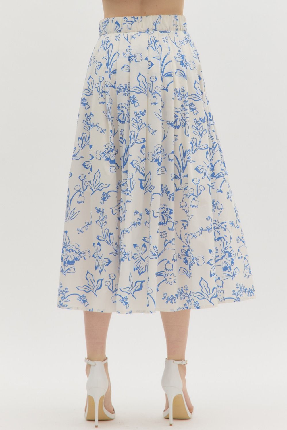  Brynn Floral Pleated Midi Skirt, Cream Blue