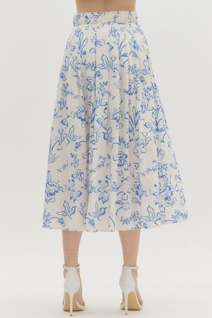  Brynn Floral Pleated Midi Skirt, Cream Blue