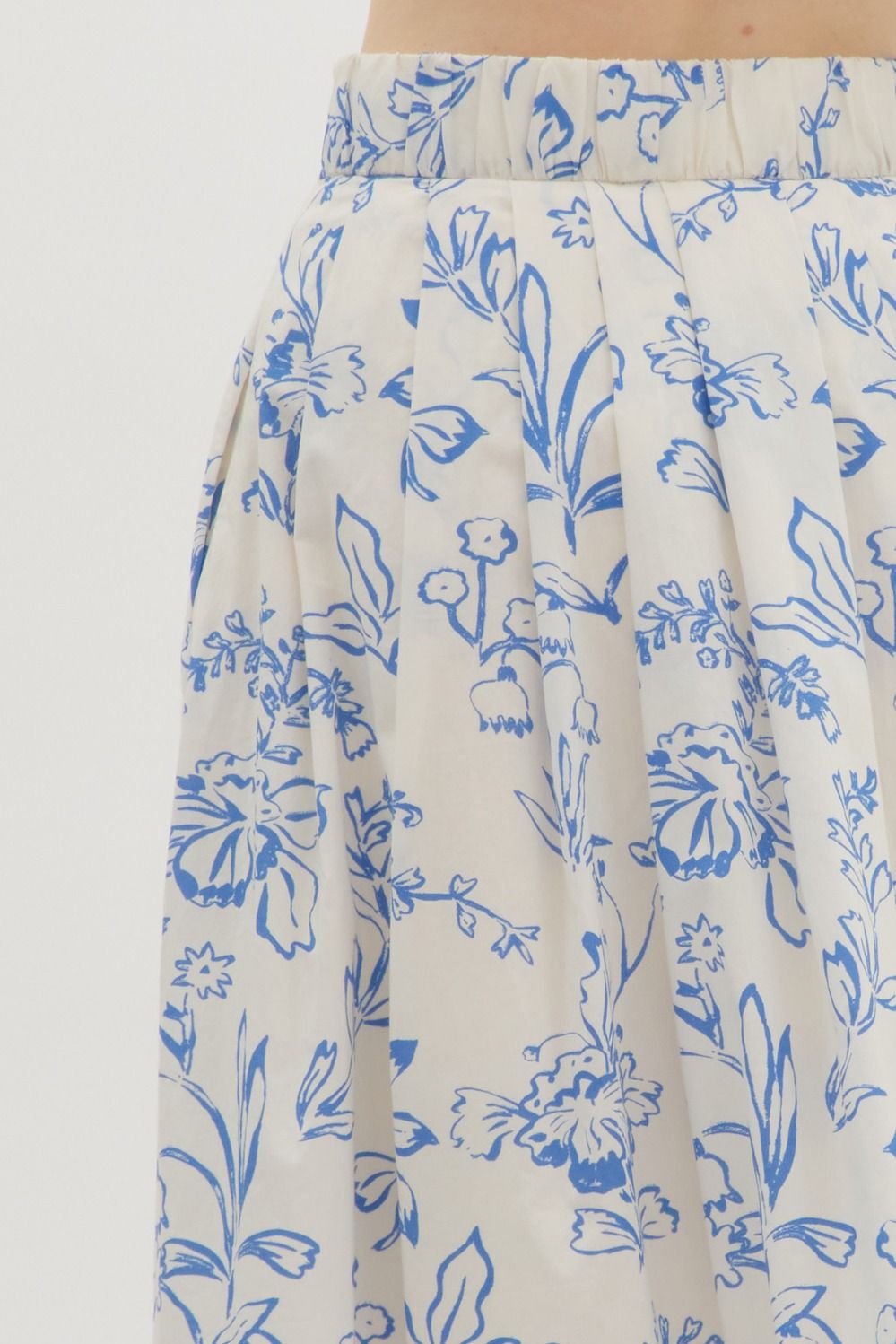  Brynn Floral Pleated Midi Skirt, Cream Blue