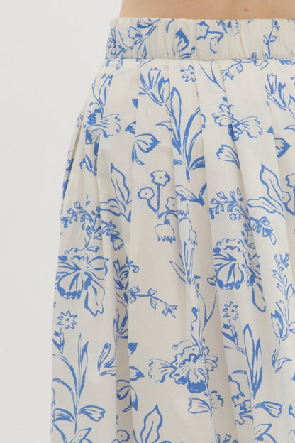  Brynn Floral Pleated Midi Skirt, Cream Blue
