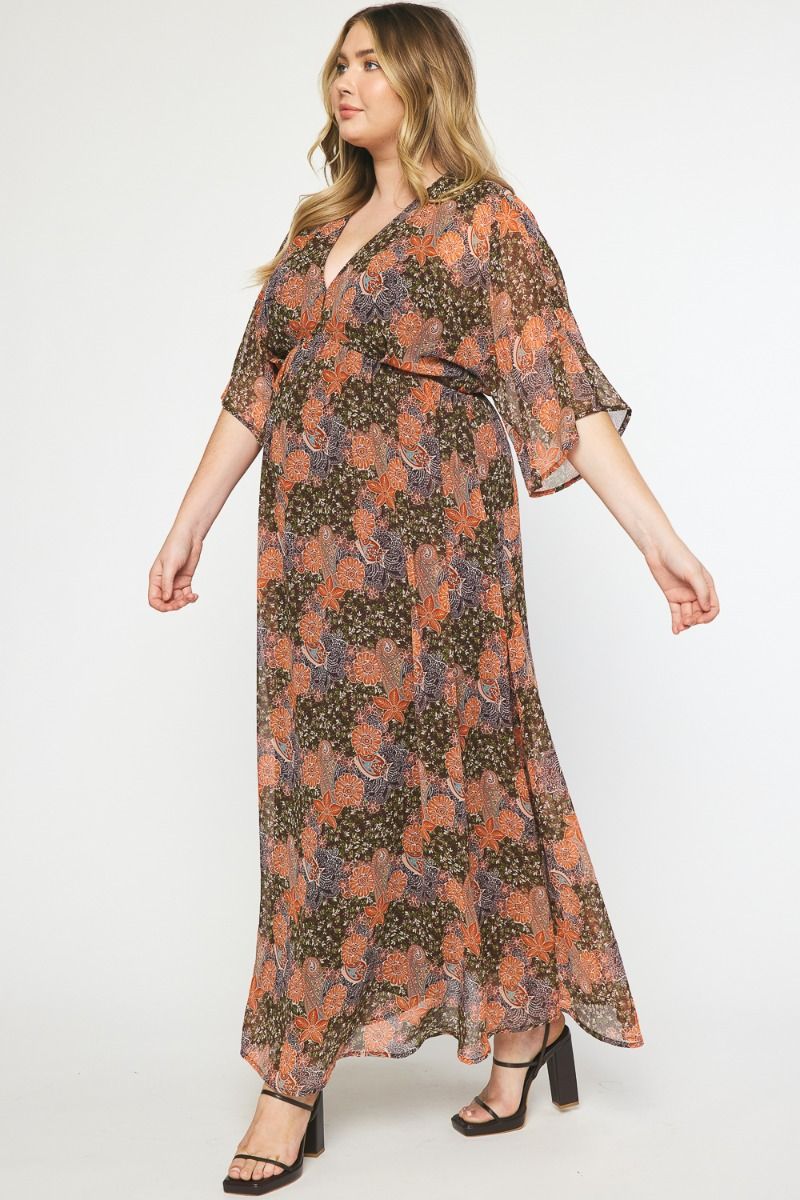  Autumn Breeze Maxi Dress, Brown | Plus Size