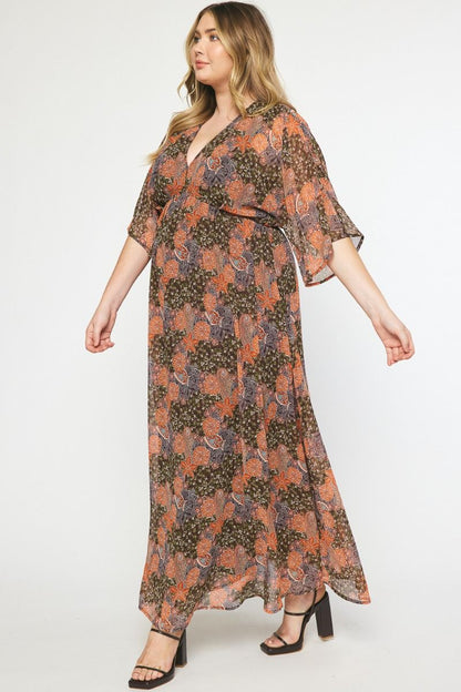  Autumn Breeze Maxi Dress, Brown | Plus Size