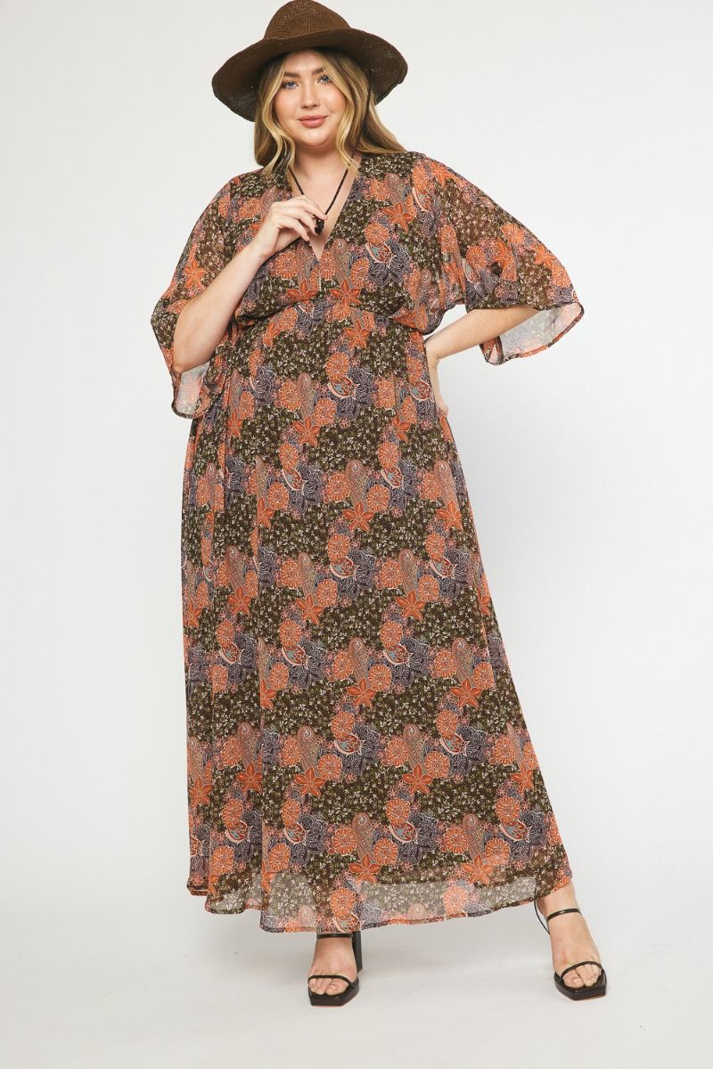  Autumn Breeze Maxi Dress, Brown | Plus Size
