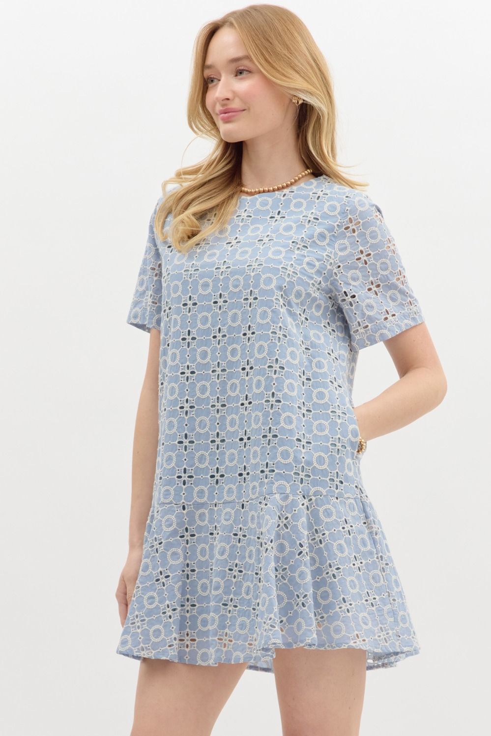  Kaylani Peplum Hem Embroidered Dress, Blue