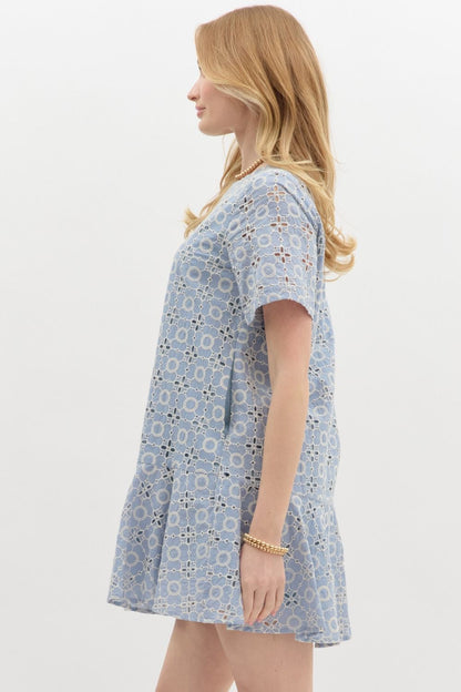  Kaylani Peplum Hem Embroidered Dress, Blue