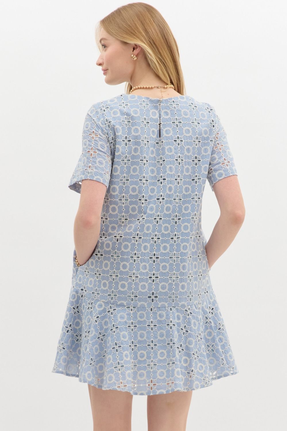  Kaylani Peplum Hem Embroidered Dress, Blue
