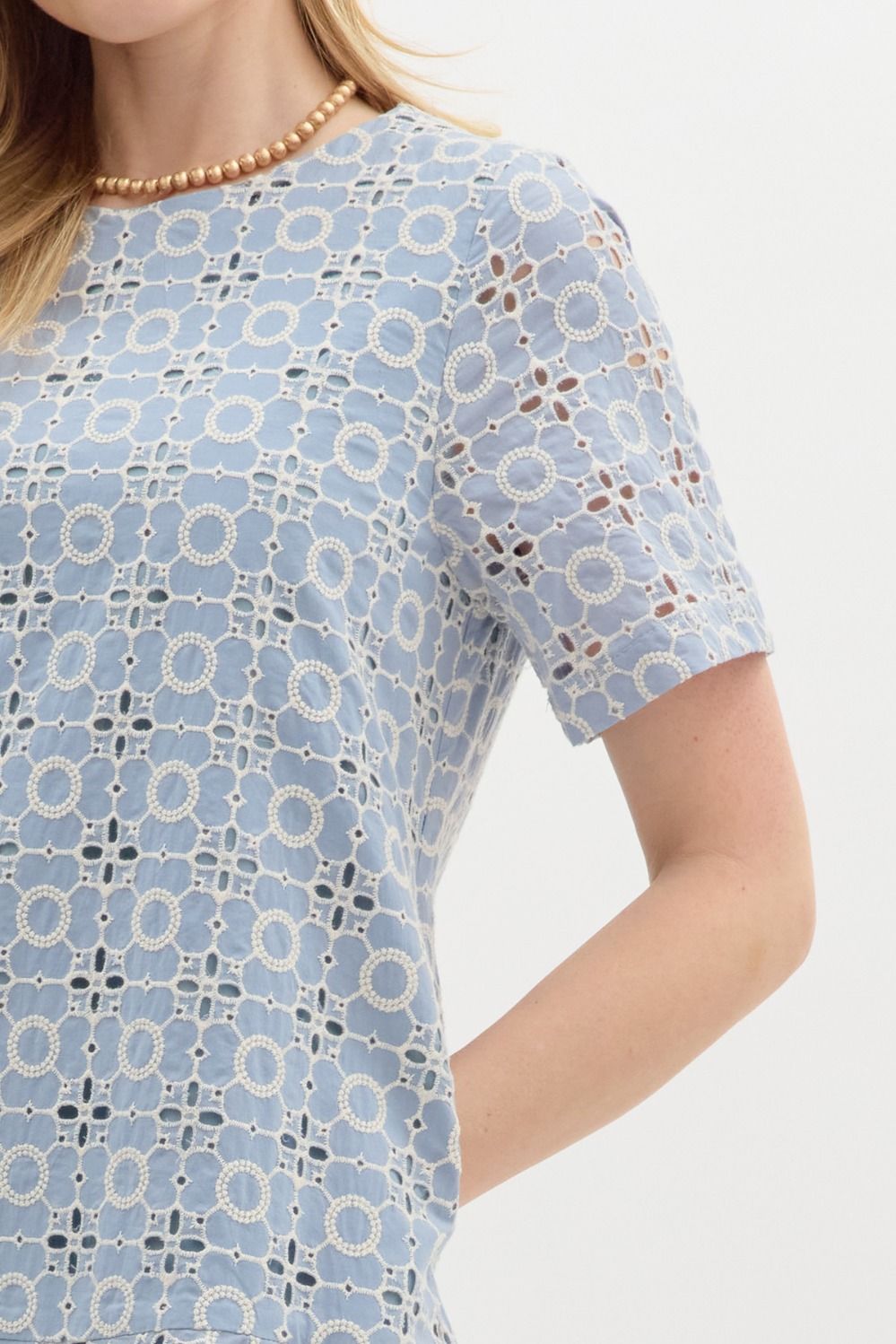  Kaylani Peplum Hem Embroidered Dress, Blue
