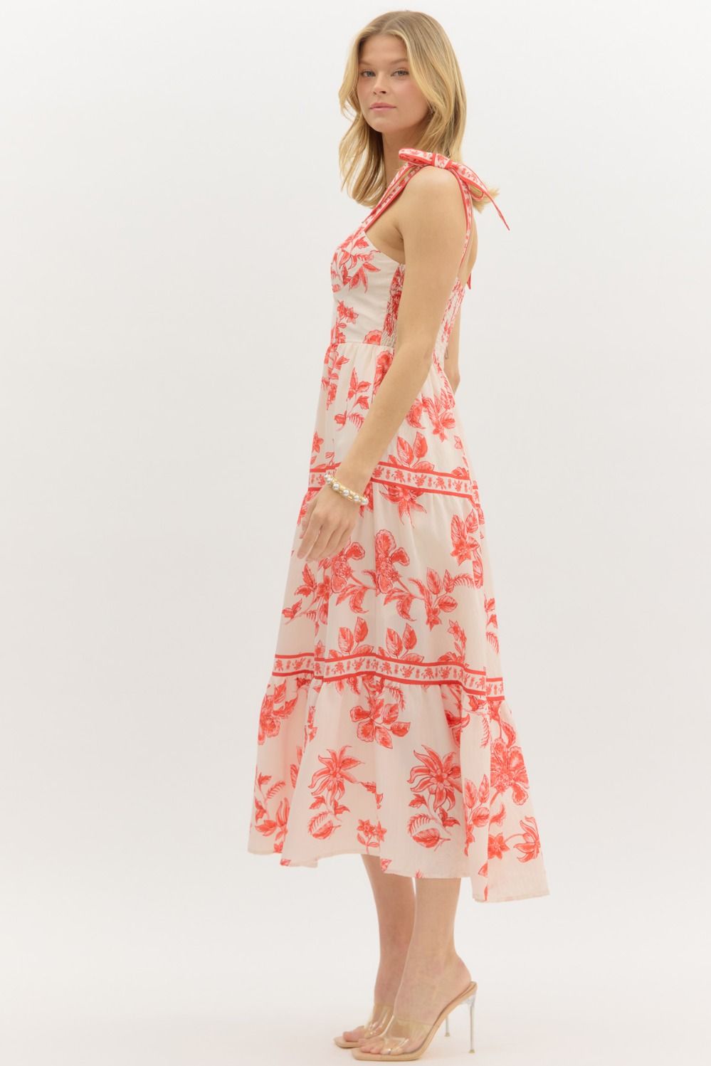  Milena Floral Shoulder Tie Bustier Dress, Sunset