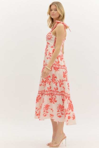  Milena Floral Shoulder Tie Bustier Dress, Sunset