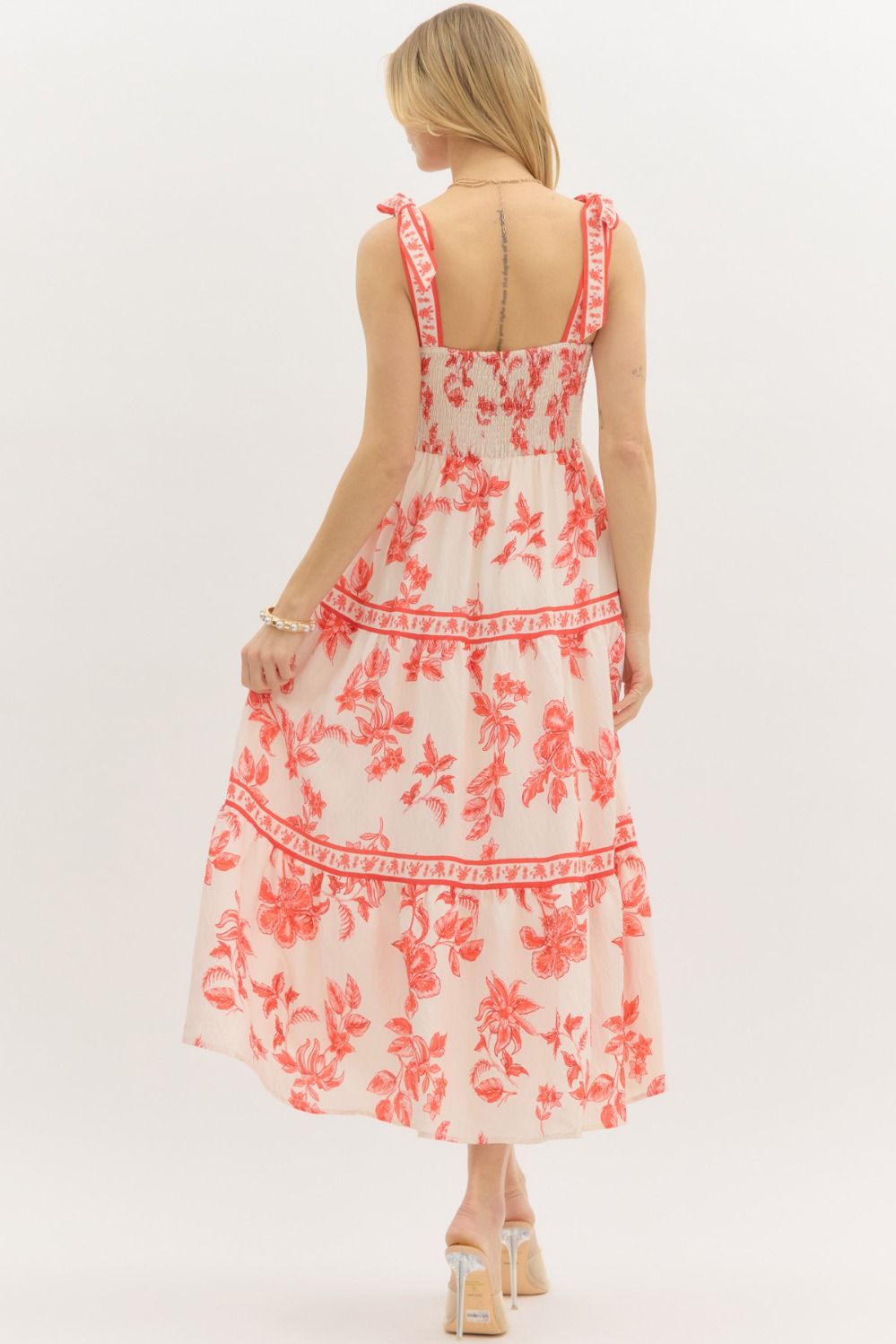  Milena Floral Shoulder Tie Bustier Dress, Sunset