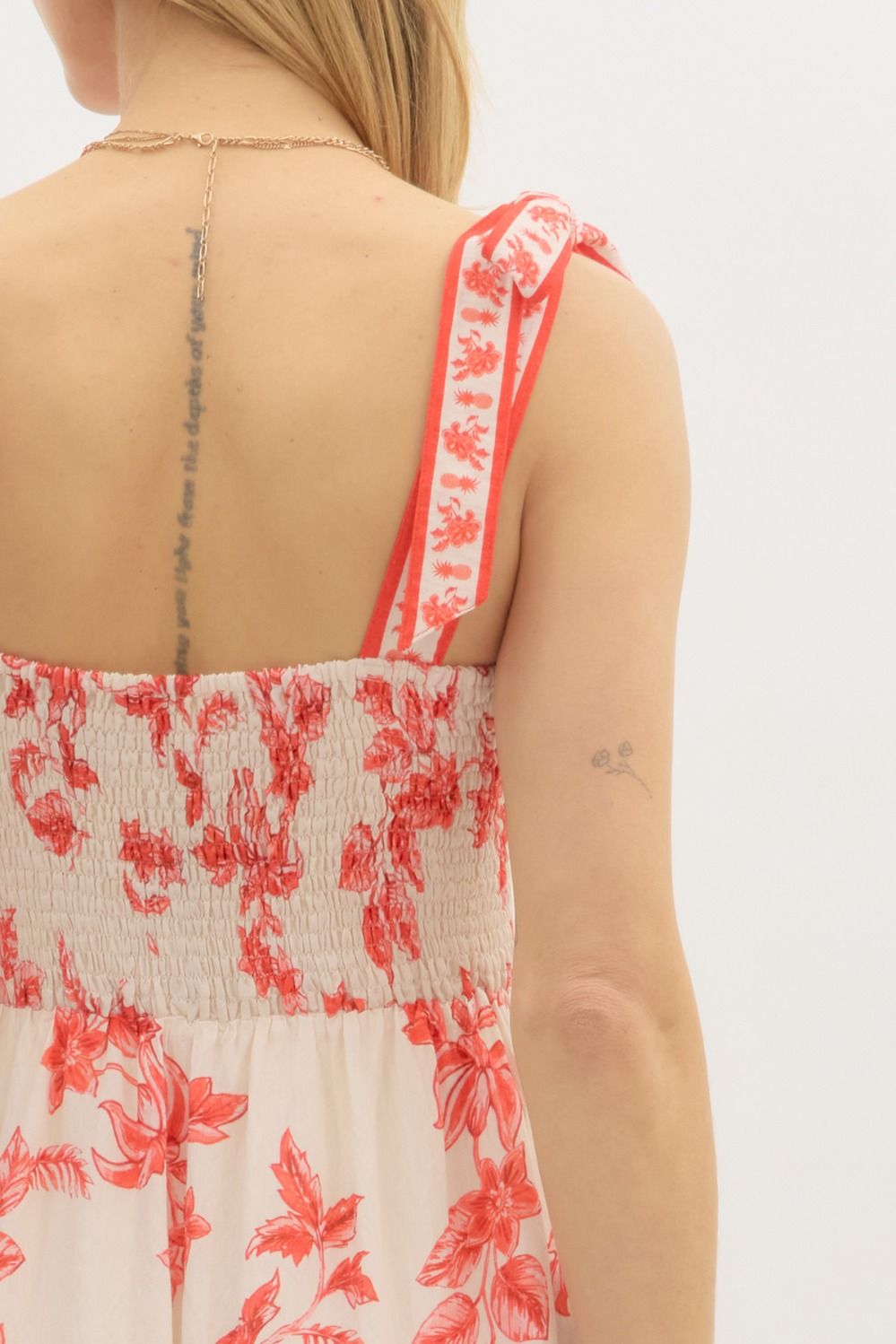  Milena Floral Shoulder Tie Bustier Dress, Sunset