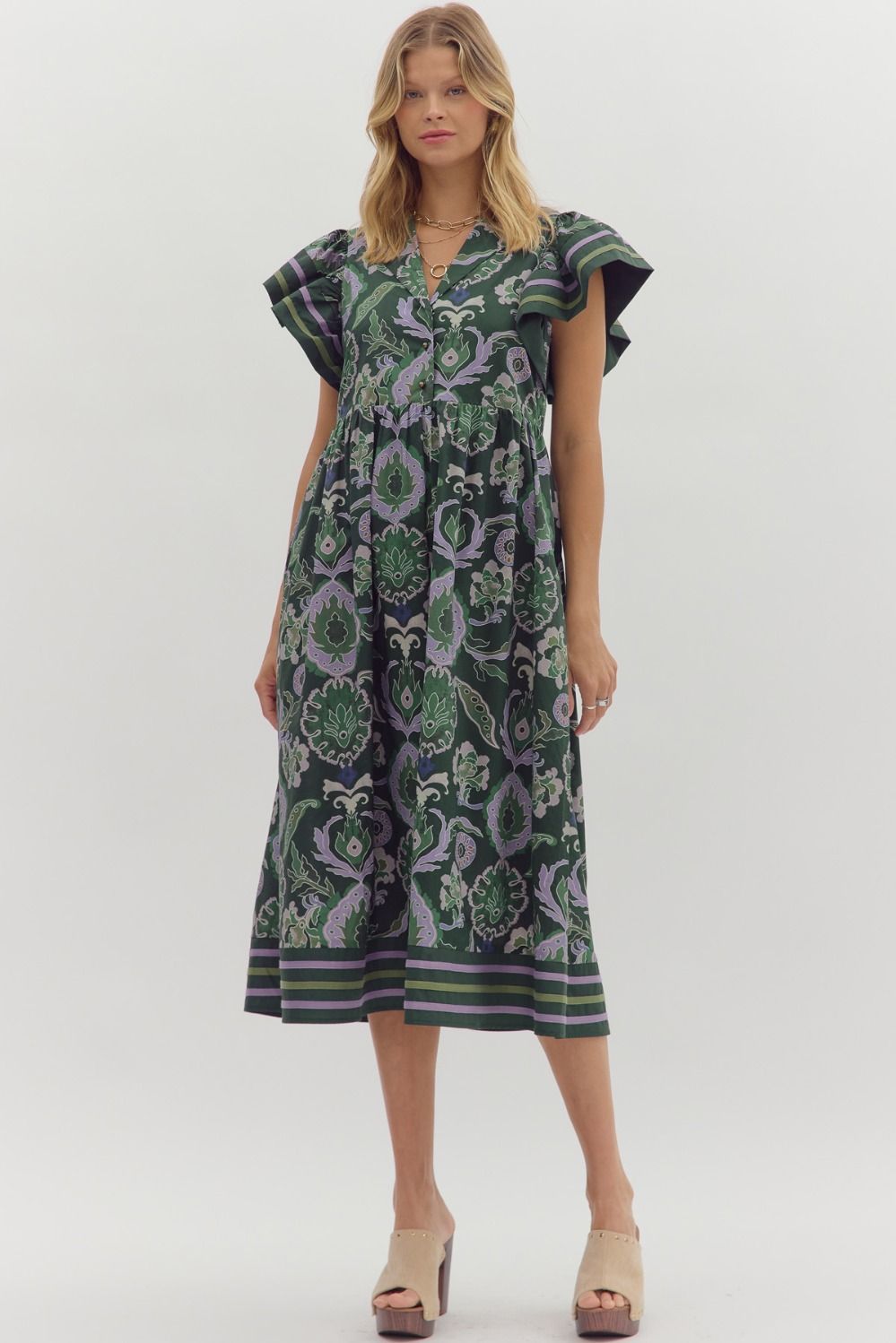  Miriam Contrast Stripe Midi Dress, Green