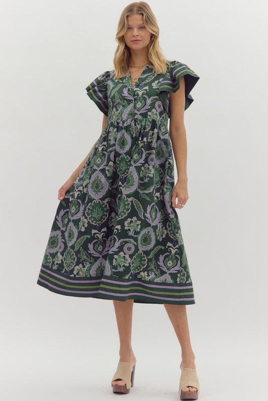 Miriam Contrast Stripe Midi Dress, Green