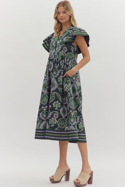 Miriam Contrast Stripe Midi Dress, Green