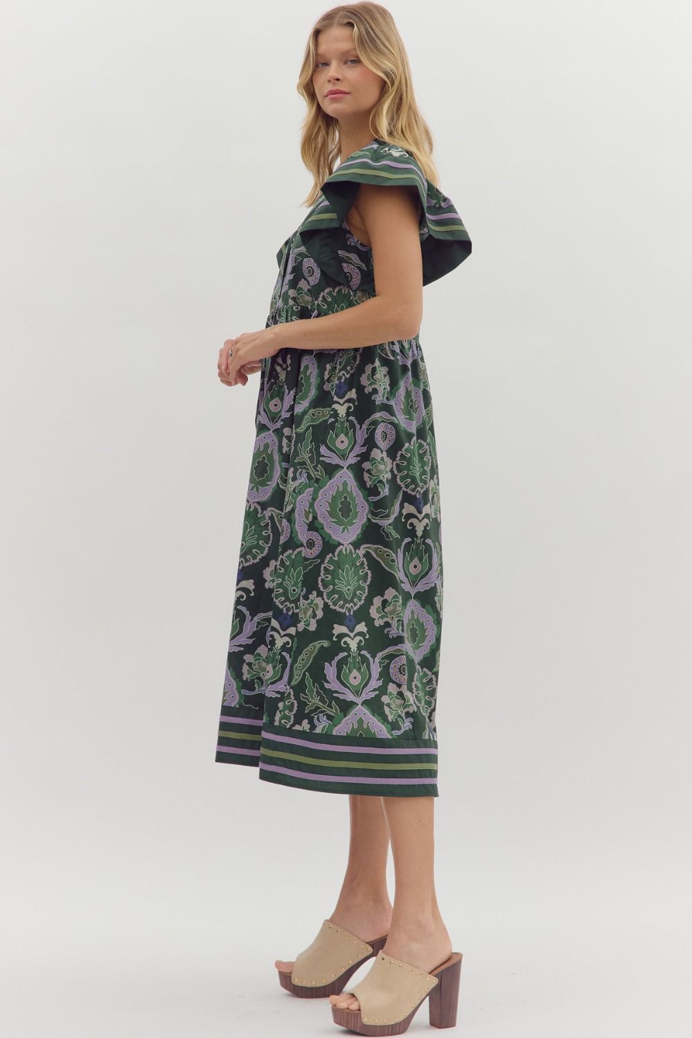  Miriam Contrast Stripe Midi Dress, Green