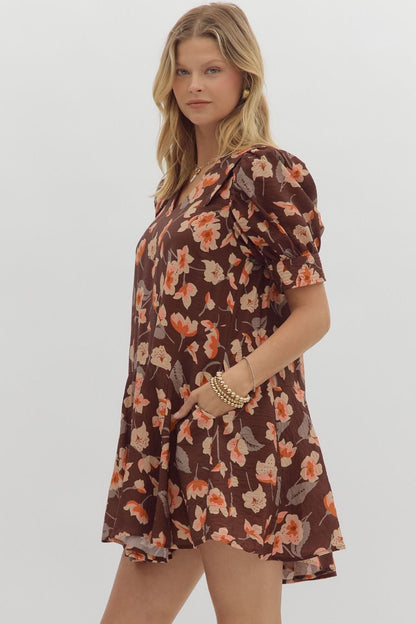  Delilah Floral Collared Dress, Brown