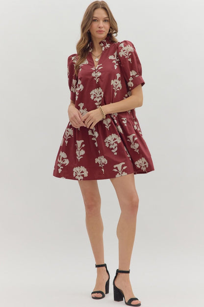  Zoe Printed Mini Dress, Garnet