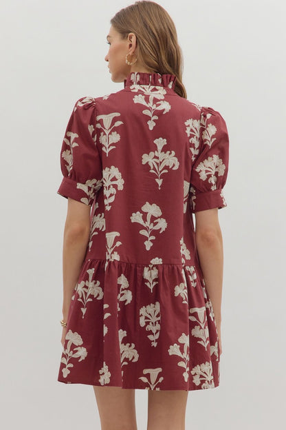  Zoe Printed Mini Dress, Garnet