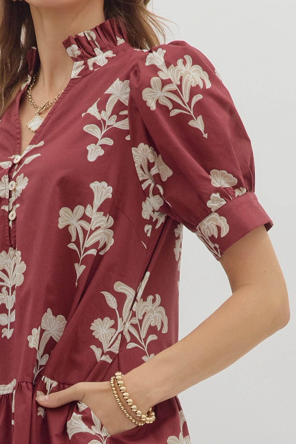  Zoe Printed Mini Dress, Garnet