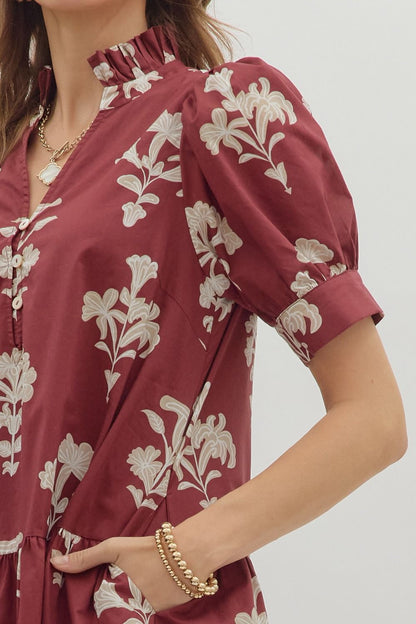 Zoe Printed Mini Dress, Garnet