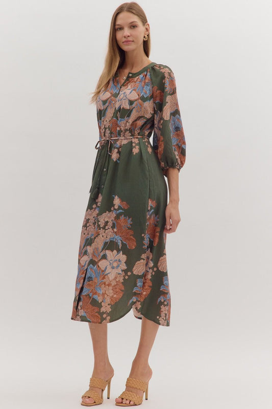 Delaney Floral Print Dress, Olive